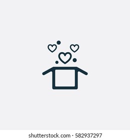 Valentine's day. Romantic design elements isolated. Thin line version. Vector illustration. Surprise box icon
