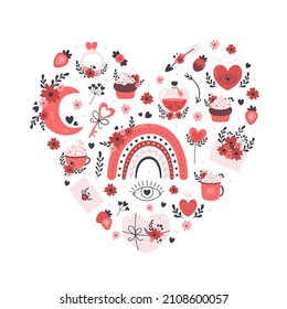 Valentines Day and romantic elements collection. Love, wedding, Valentines day concept. Vector illustration