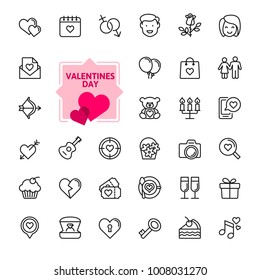 Valentine's Day romantic elements - minimal thin line web icon set. Outline icons collection. Simple vector illustration.