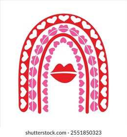 Valentines Day Romantic Heart Rainbow with Lips Playful Heart Patterns and Kiss Illustration for Love Themes.