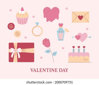 Valentine's Day romantic icons. flat design style minimal vector illustration.