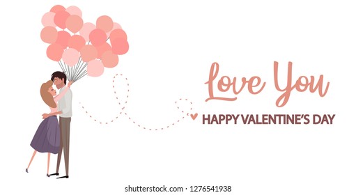 Valentine's day, romantic illustration with people. Love story. Editable vector illustration