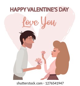 Valentine's day, romantic illustration with people. Love story. Editable vector illustration