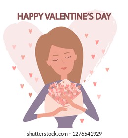 Valentine's day, romantic illustration with woman. Love story. Editable vector illustration