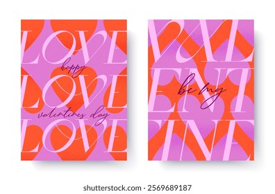Valentines Day romantic illustrations.Modern typography banner templates.Romantic greeting posters with hearts pattern backgrounds.Trendy vector concepts for prints,invitations,ad,covers,promos
