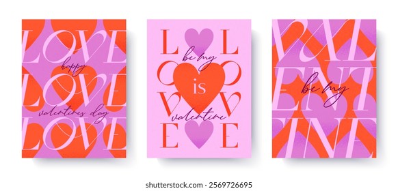 Valentines Day romantic illustrations.Modern typography banner templates.Romantic greeting posters with hearts pattern backgrounds.Trendy concepts for prints,invitations,ad,covers,promos