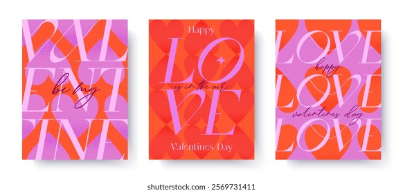 Valentines Day romantic illustrations.Modern typography banner templates.Romantic greeting posters with hearts pattern backgrounds.Trendy vector concepts for prints,invitations,ad,covers,promo offers.