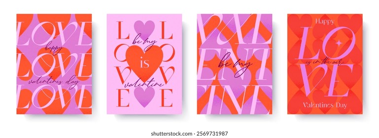 Valentines Day romantic illustrations.Modern typography banner templates.Romantic greeting posters with hearts pattern backgrounds.Trendy vector concepts for prints,invitations,ad,covers,promo offers.