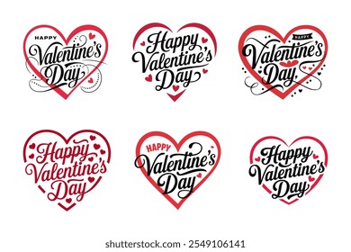 Valentines Day romantic lettering set. Happy Valentine's Day, 14 february holiday greetings. Vector Illustration.