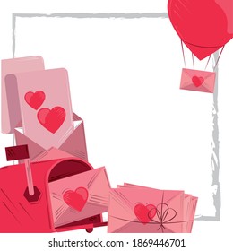 día de San Valentín, sobre carta de correo romántico de buzón de correo y ilustración de vector de globo