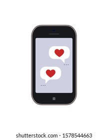 Valentines Day. Romantic message on mobile phone. Vector illustration