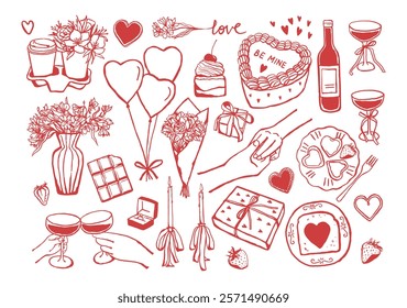 Valentines day romantic objects set