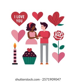 valentine's day romantic party celebration flat design elements bundle pack illustrations