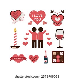 valentine's day romantic party celebration flat design elements bundle pack illustrations