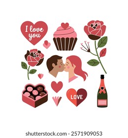 valentine's day romantic party celebration flat design elements bundle pack illustrations