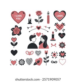 valentine's day romantic party celebration flat design elements bundle pack illustrations