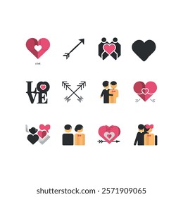 valentine's day romantic party celebration flat design elements bundle pack illustrations