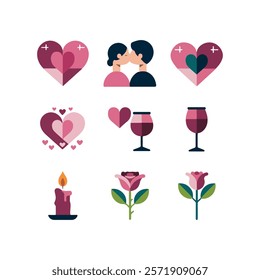 valentine's day romantic party celebration flat design elements bundle pack illustrations
