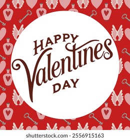Valentines Day romantic seamless pattern with lettering Happy Valentine's Day.