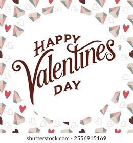 Valentines Day romantic seamless pattern with lettering Happy Valentine's Day.