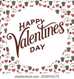 Valentines Day romantic seamless pattern with lettering Happy Valentine's Day.