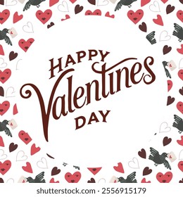 Valentines Day romantic seamless pattern with lettering Happy Valentine's Day.