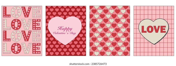 Valentines day. Romantic set vector pattern backgrounds. Modern pink and red pattern with hearts. Love concept. Template for poster, banner, invitation, greeting card. Vector illustration