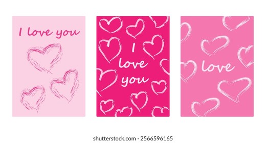 Valentines day. Romantic set vector pattern backgrounds. Pink pattern with hearts for wedding, valentine's day, birthday. I love you