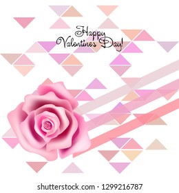 Valentine's Day rose flower greeting card, vector background.