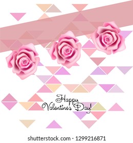 Valentine's Day rose flower greeting card, vector background.