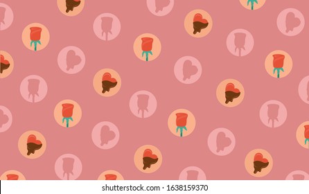 Valentine's day rose and heart candy pattern on pink background for valentines, summer time, birthday, anniversary. Cover  to template, banner, greeting card, postcard.