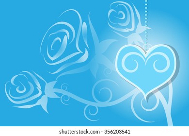 Valentines Day with rose and heart illustration abstract vector blue background