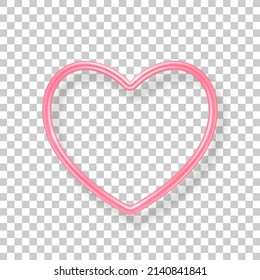 Valentine's day rose pink heart shape frame. Mother day, Valentin 3d icon isolated on transparent background. Vector illustration.