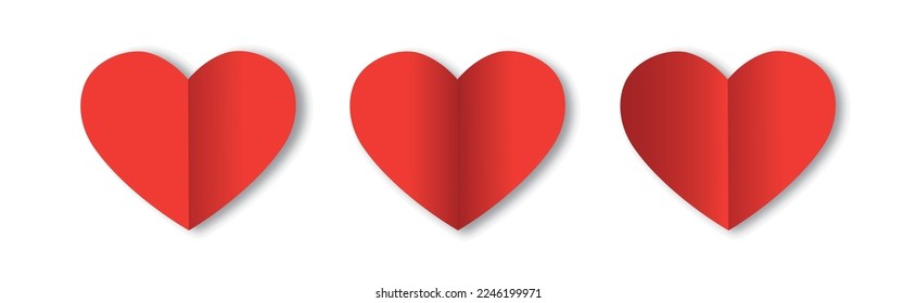 Valentine's day rose pink and red gradient hearts set isolated on white background. Vector illustration. Paper origami pastel love symbol. Valentin icons, concept header pattern, place for text. Vecto