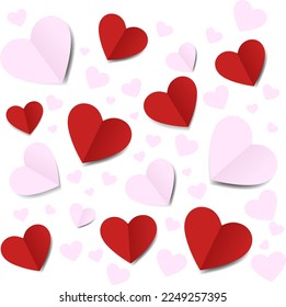 Valentine's day rose pink and red gradient hearts set isolated on white background. Vector illustration. Paper origami pastel love symbol. Valentin icons, concept header pattern, place for text