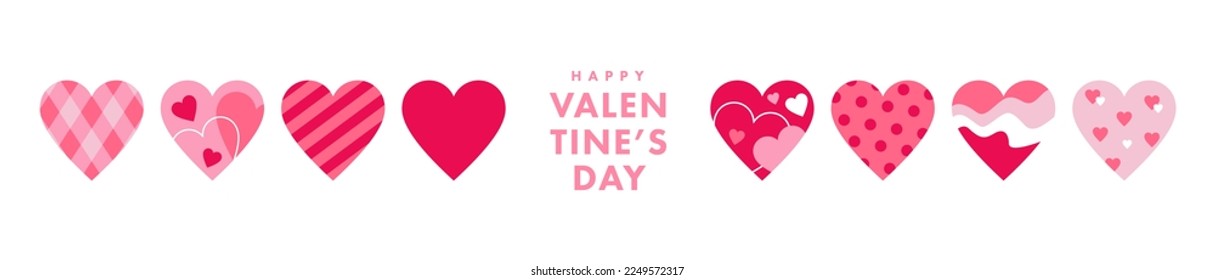 Valentine's Day rose pink and red flat design hearts set in pastel colors isolated on white background. Valentine icons, love symbols concept for web banner or header, print, cards decoration elements