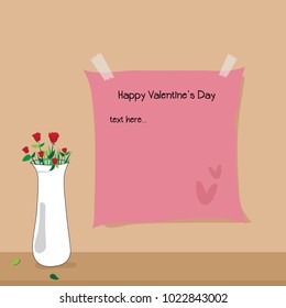Valentine's Day rose in vase with note for write