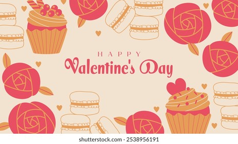 Valentine's Day: Roses, Macaroons and Cupcakes Background