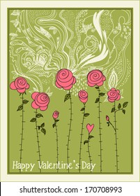 Valentine's Day Roses, Poster - Whimsical pink roses and a heart, with their sweet scent, for Valentine's Day. Sketchy, doodle style illustration