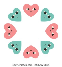 Dia dos namorados em volta de moldura com corações bonitos. Corações com olhos. Ideal para design de férias, cartão de felicitações