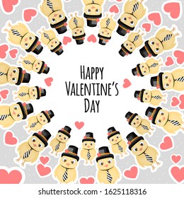 Valentine's Day round frame for your text with cute chicken. Cartoon style. Vector illustration