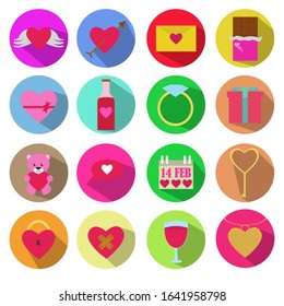 Valentine's Day round icon set.