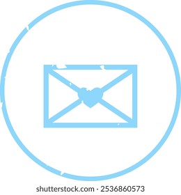 Valentine's Day Round Stamp With Envelope Vector Illustration