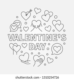 Valentine's Day round symbol - vector greeting card concept illustration in thin line style