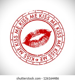 Valentines Day rubber stamp with text kiss me.