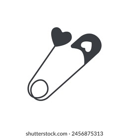 Valentines day safety pin. Celebrating love, romantic couple relationship cartoon vector illustration