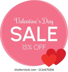 valentine's day SALE 15% OFF (fifteen percent off) - Pink tag discount with red hearts