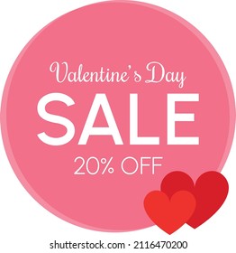 valentine's day SALE 20% OFF (twenty percent off) - Pink tag discount with red hearts 