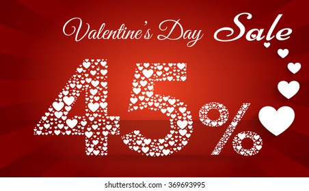 Valentine`s day sale, 45  percent discount made of little hearts. Vector