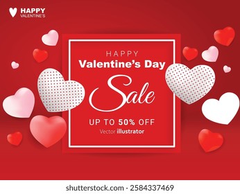 Valentine's day sale 50% hearts shape design. Templates for social media posts backgrounds, cover, poster, banners, marketing, sales promotion copy space background